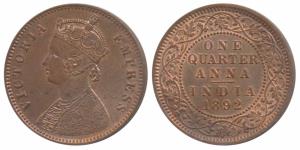 Victoria Empress, Copper ¼ Anna, 1892, Calcutta Mint (Prid 625). About Uncirculated, Rare.