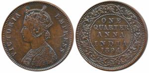 Victoria Empress, Copper ¼ Anna, 1894, Calcutta Mint (Prid 627). Uncirculated.