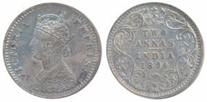 Victoria Empress, Silver 2 Annas, 1894, Bombay Mint, B / II / B incuse, (Prid 548). Extrem