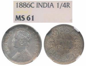Victoria Empress, Silver ¼ Rupee, 1886, Calcutta Mint, C / II / C incuse (Prid 391). Grade