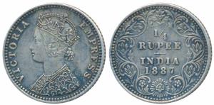 Victoria Empress, Silver ¼ Rupee, 1887, Bombay Mint, C / II / B raised, (Prid 420). About 