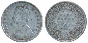 Victoria Empress, Silver ½ Rupee, 1897, Bombay Mint, A / I / B incuse, (Prid 305). About V