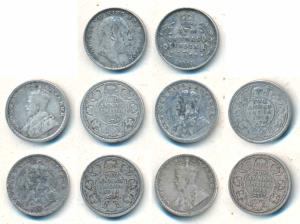 Edward VII & George V, Silver 2 Annas (5) 1903, 1913 (2), 1916 (2). Fine. (5)