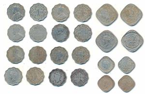 George V, Cupro Nickel Anna, 1920 (2), 1926, 1935, 1936, 1939, 1941; George VI, ½ Anna, 19