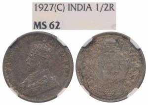 George V, Silver ½ Rupee, 1927, Calcutta Mint (Prid 330). Graded by NGC MS62.