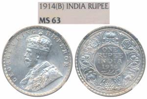George V, Silver Rupee, 1914, Bombay Mint (Prid 220). Graded by NGC MS63.