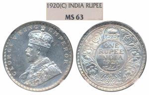 George V, Silver Rupee, 1920, Calcutta Mint, (Prid 216). Graded by NGC MS63.
