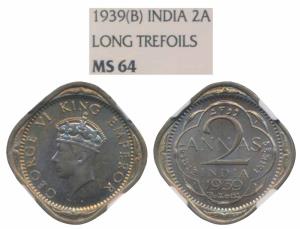 George VI, Cupro-Nickel 2 Annas, 1939, Bombay Mint, dot before and after the date numerals