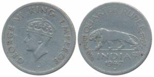George VI, Cupro-Nickel ¼ Rupee, 1947, Bombay Mint, Square mint mark in place of dot, Unli