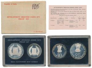 1973 Proof Set, Grow More Food, Rupees 10 & 20. In near immaculate condition, within origi