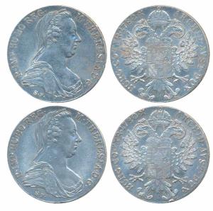 Austria, Maria Theresa, Silver Thaler (2), 1780 (KM 1866). Restrike, Extremely Fine. (2)
