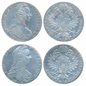 Austria, Maria Theresa, Silver Thaler (2), 1780 (KM 1866). Restrike, Very Fine. (2)