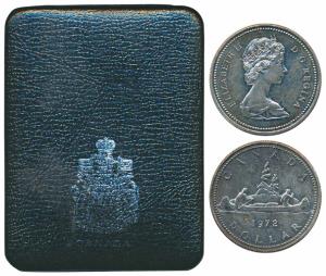 Canada, Elizabeth II, Silver 1 Dollar, 23.59g, 1972. Uncirculated, within original box of 