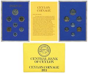 Ceylon, Proof Set, 1971, set of 7, Rupee to Cent, issued by the Royal Mint in the UK. In i