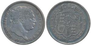 Great Britain, George III, Silver Shilling, 5.66g, 1820, rev. crowned arms within order ch