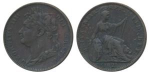 Great Britain, George IV, Copper Farthing, 1821, rev. Britannia seated right (KM 677). Ver