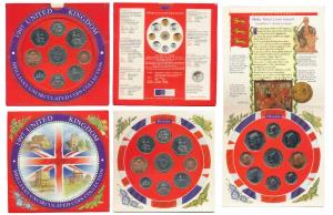 Great Britain, 1997, Uncirculated Set of 9, Bi-metal Pound 2, Pound 1, two different 50 Pe