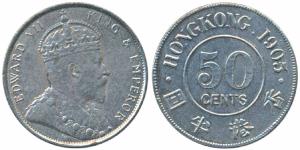 Hong Kong, Edward VII, Silver 50 Cents, 1905 (KM 15). Very Fine, Rare.