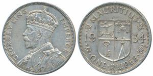 Mauritius, George V, Silver Rupee, 1934 (KM 17). Extremely Fine, Rare.