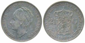 Netherlands, Wilhelmina I, Silver 2½ Guilden, 1937 (KM 165). Very Fine.