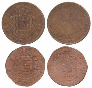 Portugal, Maria II, Copper 20 Reis, obv. crowned ornate arms, rev. value XX within wreath,