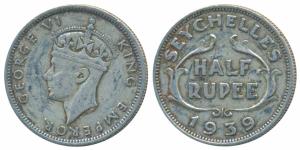 Seychelles, George VI, Half Silver ½ Rupee, 5.83g, 1939, (KM 3). Very Fine, Scarce.