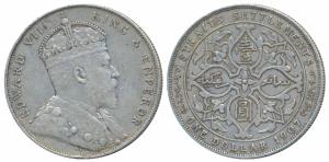 Straits Settlements, Edward VII, Silver Dollar, 20.14g, 1907, rev. artistic design within 