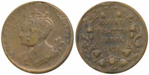 King George V and Queen Mary, Copper, obv. conjoined busts of George V and Mary, rev. Roya