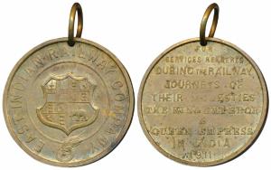 East Indian Railway Company, Copper Medal, rev. For services rendered during the Railway J