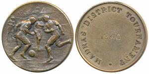 Madras District Tournament, Bronze Medal, 39.42g, obv. young people playing football, rev.
