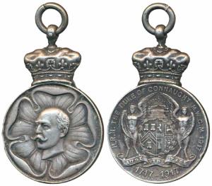 Duke of Connaught, Silver Medal, obv. bust of the Duke on a five petal flower similar to t