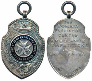 St. John Ambulance, India Branch, Silver, obv. Indian Branch inscribed on enamel in center