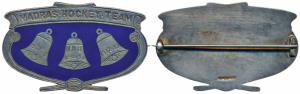 Madras Hockey Team Badge, Badge with Blue enamel, three bells with dates 1931-32, M.M.B. 1
