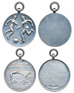 Football and Swimming, Silver Medal (2), 19.13g and 12g respectively, unnamed. Mint State.
