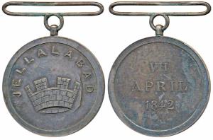 Defense of Jellalabad Medal, Silver, 1842, struck in Calcutta, unnamed, obv. a mural crown