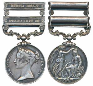 Indian General Service Medal, Silver, Queen Victoria, two bars, Burma 1885-87 and Burma 18