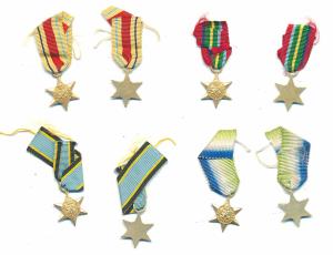 Miniature Medals (4), The Africa Star; The Air Crew Europe Star; The Atlantic Star; The Pa