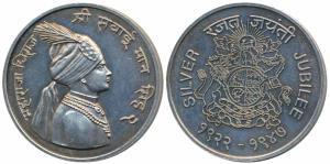 Jaipur, Silver Jubilee Medal, Silver, 30.15g, obv. bust of Maharaja Man Singh II to right,