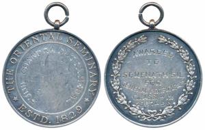The Oriental Seminary (a training college for priests), Silver Medal, 18.1g, obv. Sunil Ch