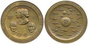Beechcraft Fiftieth Anniversary, Large & Heavy Bronze Medal, 266g, obv. busts of co-founde