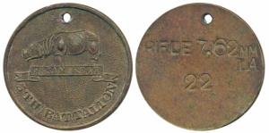 Rifle Tag, Assam Regiment, 5th Battalion, rev. Rifle 7.62MM IA 22. Extremely Fine, Very Ra