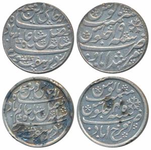 Murshidabad Mint, Silver Rupee, in the name of Shah Alam II, RY 19, oblique milling; Farru