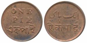 Calcutta Mint, Copper Pie, obv. value in English and Bengali, rev. Value in Persian and Na