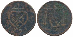 Copper ½ Pice / 2 Reas, 1791, obv. bale mark, rev. scales (Prid 135, KM 192). Very Fine+, 