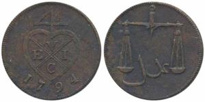 Copper ½ Pice / 2 Reas, 1794, obv. bale mark, rev. scales (Prid 138, KM 192). About Extrem