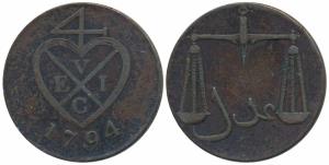Copper 2 Pice / 8 Reas, 1794, obv. bale mark, rev. scales (Prid 121 KM 196). Very Fine+, c