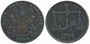 Copper 2 Pice, 1804, obv. coat of arms of the EIC and date below, rev. scales with date AH