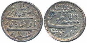 Arkat Mint, Silver ½ Rupee, in the name of Alamgir II, AH 1172/6, open lotus, indented cor