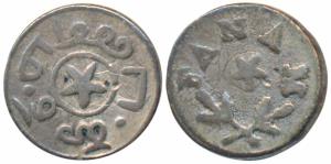 Silver Fanam, 0.92g, 1st issue, 1807, star between crossed branches, plain edge (Prid 167,