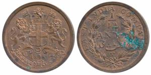 Copper 1/12 Anna, 1848, Calcutta Mint, (Prid 163). Some verdigris, Extremely Fine.